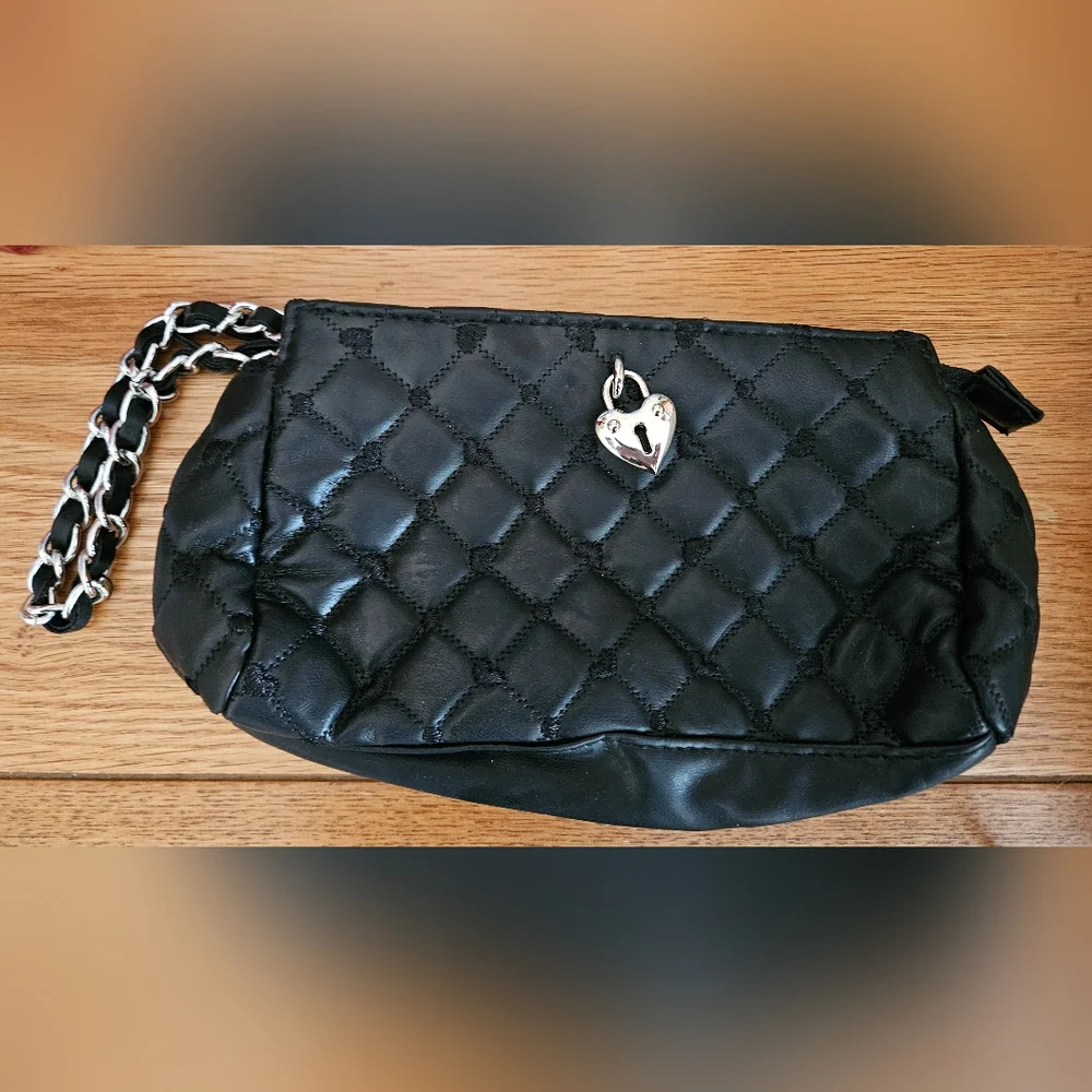 Victoria's Secret Black Quilted Clutch with Silver Chain